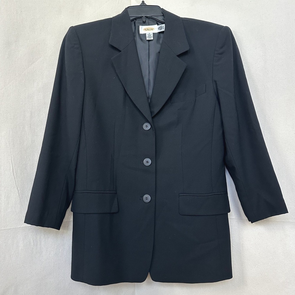 Vintage 90s Talbots Minimalist 100% Pure Wool Black 3-Button Blazer Sz 6 Japan